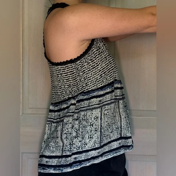 Navy Blue & White Pattern baby doll style tank top - Picture 4 of 7